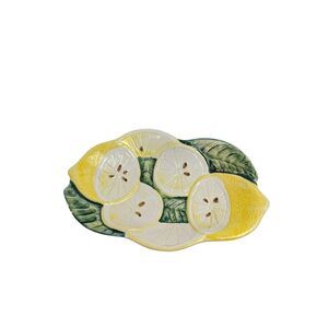 Italian Pottery Embossed Lemon Ceramic Dish Bowl Plate 8” x 5” Spoonrest